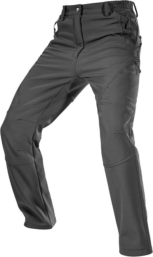 FREE SOLDIER Men's Fleece Lined Outdoor Cargo Hiking Pants Water Repellent Softshell Snow Ski Pants with Zipper Pockets