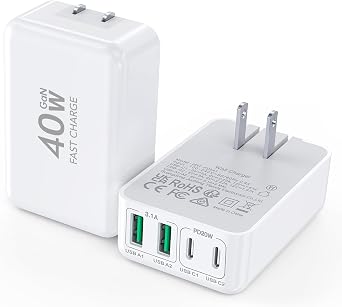 [2-Pack] Flat 40W Multiport USB-C Wall Charger, Foldable Charging Block