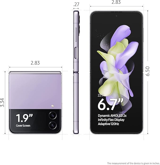 SAMSUNG Galaxy Z Flip 4 5G, US Version, 128GB, Bora Purple - AT&T Locked (Renewed)
