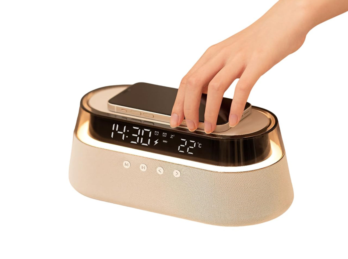 Smart Station | 6-in-1 Wireless Charging Station | Clock | Bluetooth Speaker | Lamp | Radio | Wireless Charger for iPhone Samsung Android Phone | US Plug | Birthday Gift for Men Women Mum Dad