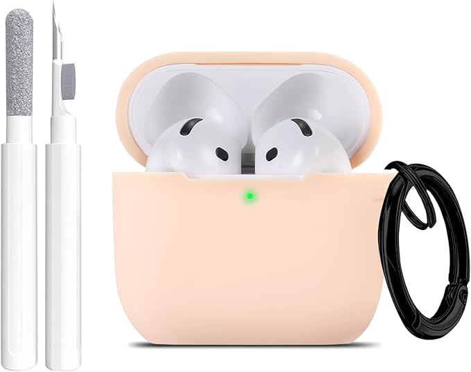 Maxjoy for Apple Airpods 4th Generation Case Cover(2024), Silicone Case with Cleaner Kit & Keychain Compatible Compatible with Airpods 4 case for Women,Men(Beige)
