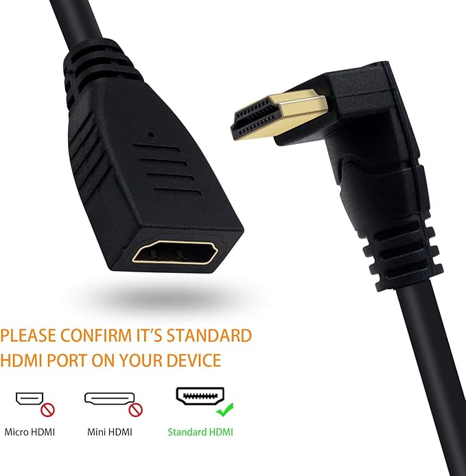 Poyiccot 8K HDMI Extension Cable, Short HDMI 90 Degree Down Angle Male to Female HDMI 2.1 Cable 48Gbps with 8K 60Hz Video and 3D HDR for TV/Xbox /PS4 /PS5 (Down M/F), 0.5feet