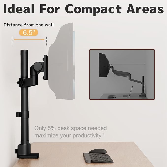 Monitor-Arm Ultrawide Heavy Duty 24-57'' - Aluminum Single Monitor Mount Holds up to 59.4lbs, Adjustable Desk Mount Stand, Black