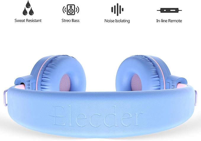 ELECDER i37 Kids Headphones for School Children Girls Boys Teens Foldable Adjustable On Ear Headphones Wired with 3.5mm Jack for Smartphones Chromebook Laptop Computer PC Tablets Trave, Purple/Pink