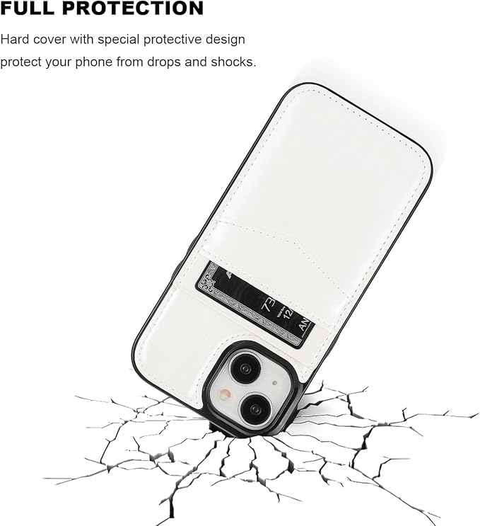 KIHUWEY Compatible with iPhone 15 Case Wallet with Credit Card Holder, Flip Premium Leather Magnetic Clasp Kickstand Heavy Duty Protective Cover for iPhone 15 6.1 Inch (White)