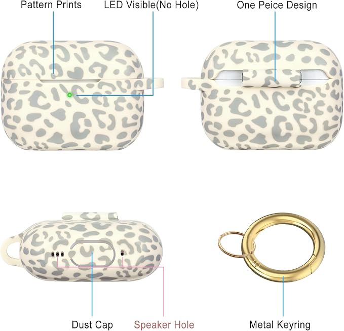 Leopard Silicone Compatible with AirPods Pro 2 Case 2022/2023, Gawnock Soft Case Compatible with AirPods Pro 2nd Generation Print Women Girls with Keychain - #Beige Leopard/Cheetah