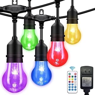 144FT Outdoor String Lights with 45 RGB Color Changing E26 Bulbs - Dimmable Shatterproof Edison Patio Lights for Backyard,Solar Commercial LED Lighting with Remote Control. - Image 1