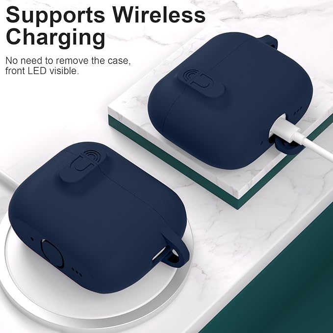 ATUAT for AirPods Pro 3 Case with Magnetic Lid Lock, Protective Soft Silicone Cover with Keychain Cleaner Kit for Women Men for Apple AirPods Pro 3rd Generation(2025), Front LED Visible, Midnight Blue