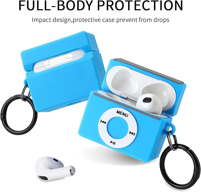 Maxjoy for Airpod 3rd Generation Case, Classic MP3 Design Kawaii Fun Cool Unique Stylish Case with Cleaner kit, Cute Soft Silicone Funny Air Pods Cases Cover for Airpods 3rd, Blue