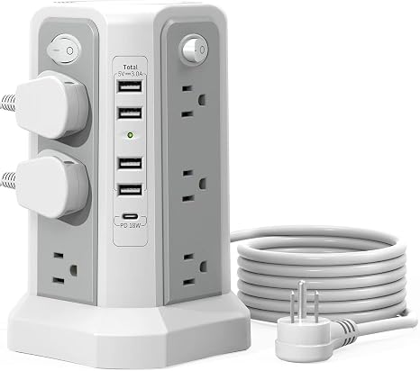 Surge Protector Power Strip Tower 10FT (4A1C) with PD18W USB C Port