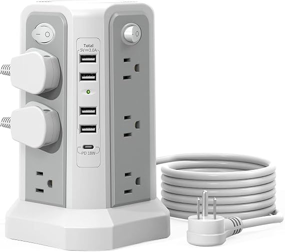Surge Protector Power Strip Tower 10FT (4A1C) with PD18W USB C Port