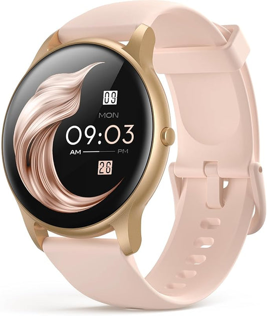 AGPTEK Smart Watch for Women Men, 5ATM Waterproof Fitness Tracker Watch, Full Touch Sports Smartwatch with Heart Rate Monitor Message Notification for Android iOS Phones (Rose Gold)