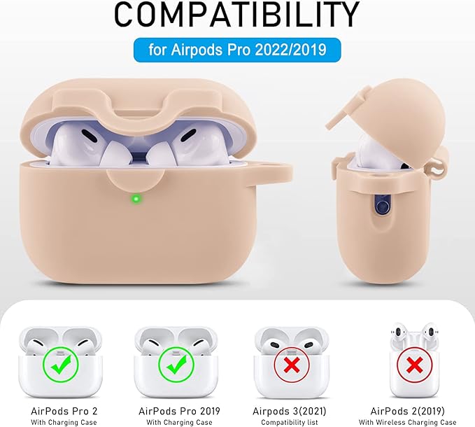 Secure Lock Case for Airpods Pro 2 Case with Cute Bling Keychain, Silicone Protective Case Cover for Airpods Pro 2nd Generation Case Women Girls - Milk Tea