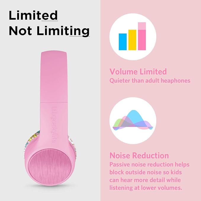 LilGadgets Girls Wired Headphones - Pink Doughnut On-Ear Ages 3+ - Built-in Mic & SoftTouch Padding - SharePort Audio Sharing - Detachable Braided Cable & Volume-Limiting Safety
