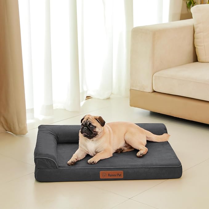 Orthopedic Memory Foam Dog Bed, Removable Washable Microsuede Cover, TPU Waterproof Liner, Nonskid Bottom, for Indoor, Outdoor, Crate ＆ Car Use, 30x20x6 Inches, Dark Grey