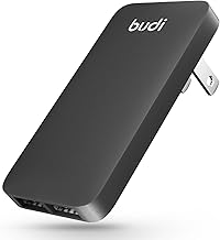BUDI 17W Extra Slim Portable Wall Charger 2-Port USB-A Charger Foldable Wall Plug Compatible with Home Camera, iPhone IPad Samsung Galaxy(Black USB-A)