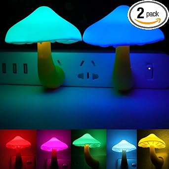 AUSAYE 2 Pack Cute Mushroom Night Light LED Light Sensor Night Lights