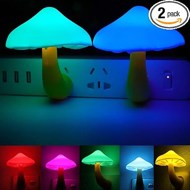 AUSAYE 2 Pack Cute Mushroom Night Light LED Light Sensor Night Lights