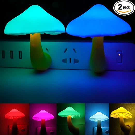 AUSAYE 2 Pack Cute Mushroom Night Light LED Light Sensor Night Lights