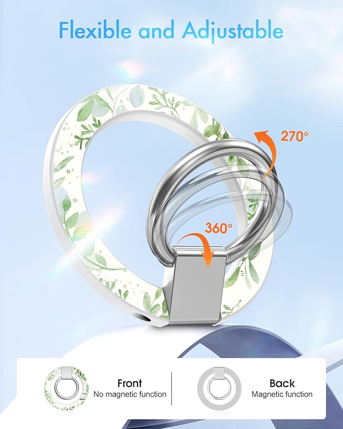 Toycamp Phone Grip Ring Holder Compatible with MagSafe - Magnetic Phone Grip Stand Women Cute Painting Removable Rotatable Magnet Accessories for iPhone 17 Pro Max/16/15/14/13/12 Series, Leaves