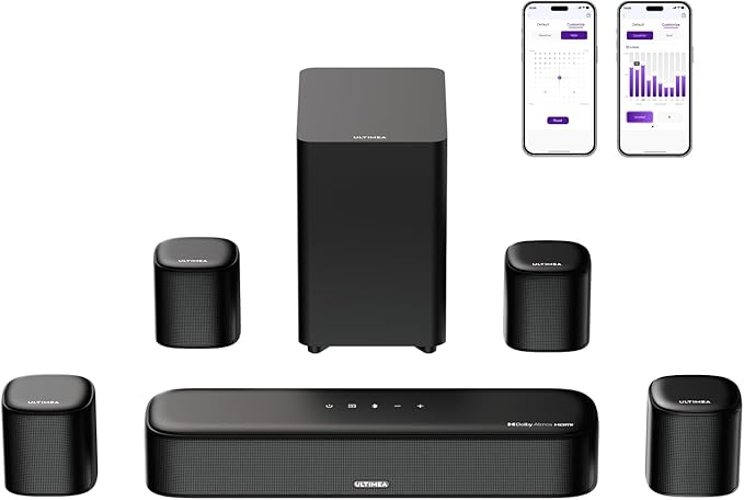 ULTIMEA 7.1CH Sound Bar with Dolby Atmos, Bundle with Adjustable Speaker Stands Pair, Compatible with Aura/Poseidon/Skywave Series, 350W Home Theater System for Smart TV