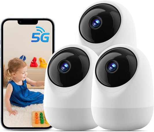 Indoor Security Camera, 5&2.4Ghz WiFi Cameras for Home Security, Pet/Baby Motion/Sound Detection, Auto Tracking, 2-Way Audio, Siren, Compatible with Alexa, TF/Cloud Storage (3 Pack)