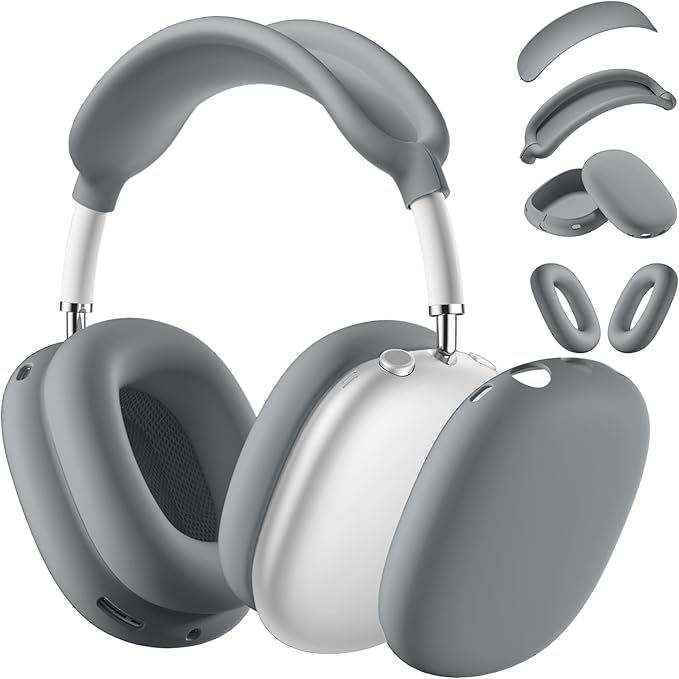 Lerobo Silicone Case Cover for AirPods Max, Anti-Scratch Ear Pad Case Cover/Ear Cups Cover/Headband Cover for AirPods Max 2024/2020 Headphones, Soft Silicone Skin Protector(Gray)