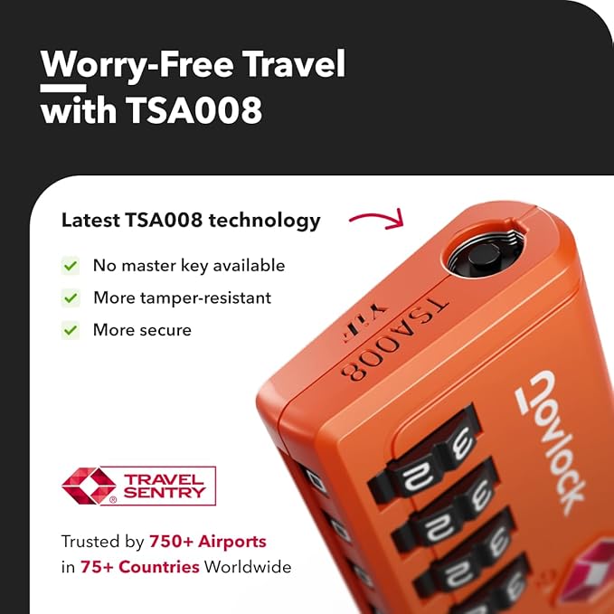 TSA Approved Luggage Locks | Inspection Indicator, 4-Digit Combination, Durable Zinc Alloy | for Suitcases, Backpacks, Travel Bags | Orange, 2-Pack