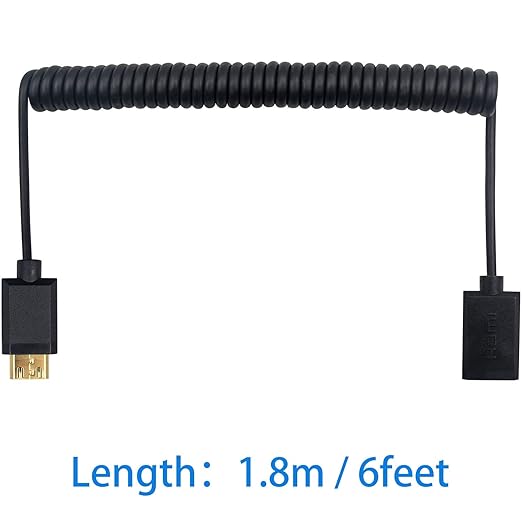 Duttek 4K Mini HDMI to HDMI Coiled Cable 6FT/1.8M, Mini HDMI Male to A Female Extension Cable Supports 1080P, 3D for Camera, Camcorder, Laptop, Projector