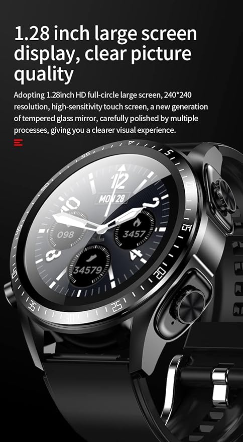 2-in-1 Smart Watch with Bluetooth Earbuds Wireless Smartwatch Fitness Tracker Heart Rate Monitor IP67 Waterproof