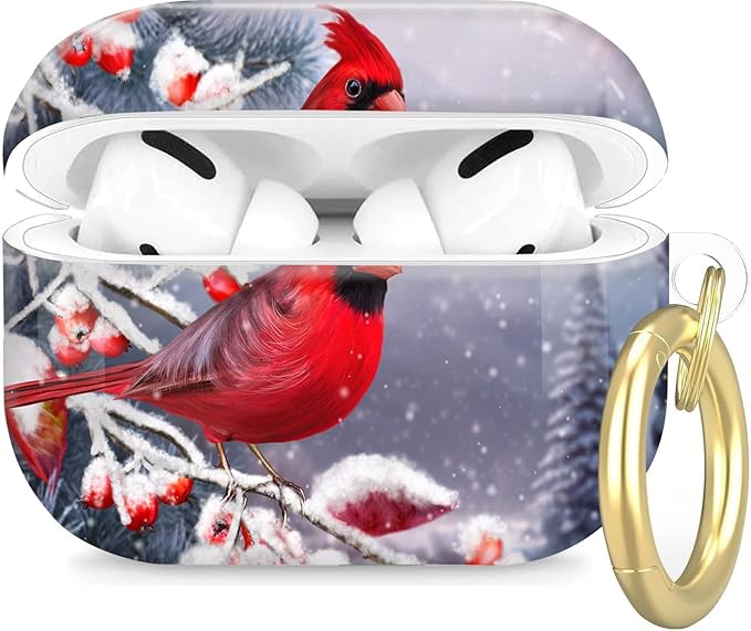 Compatible with Airpod Pro 2nd/1st Generation,Full Protection Cover for Women,Accessories Hard Case Portable & Shockproof for Airpod Pro 2nd Charging Case 2023/2022/2019(Red Bird Snow Covered Branch)