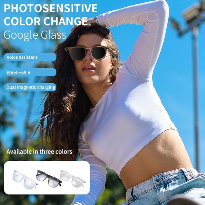 Smart Glasses Bluetooth Audio Sunglasses for Men Women with Dual Stereo Speakers, Open Ear Music &HD Calling, Touch &Voice Assistant, UV Protection—Transparent