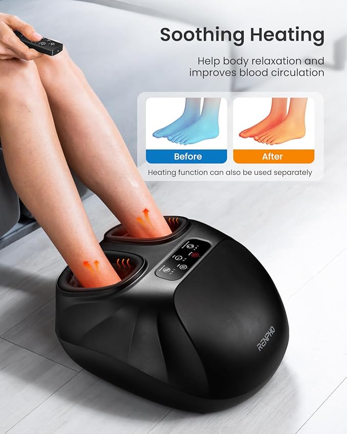 RENPHO Foot Massager Machine with Heat [2026 Upgraded], Shiatsu Foot Massager for Plantar Fasciitis, Birthday Gifts for Women, Cordless Control, FSA Eligible HSA Store Eligible, Up to Size 14, BK