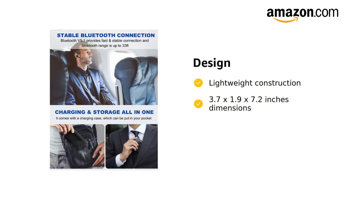Bluetooth Headset with microphone, Wireless Bluetooth Earpiece for work