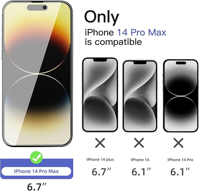 NEW'C 3x Privacy for iPhone 14 Pro Max Screen Protector (6.7 inches)+ 3x Camera Lens Protector, Sensor Protection, Tempered Glass Film + Dust Plug - Enhanced Privacy Angle of 28 Degrees