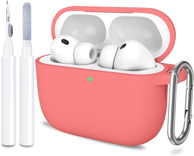 ATUAT for AirPods Pro 3 Case Cover with Cleaner, Protective Soft Silicone Skin with Keychain for Women Men for Apple AirPods Pro 3rd Generation Case(2025), Front LED Visible, Coral