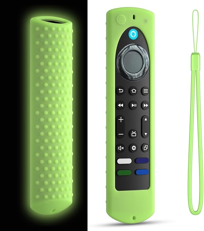 6.4 Inch Silicone Cover Compatible with Fire TV Stick 4K Max 2nd gen 2023 Remote Control,Silicone Case for Toshiba/Insignia Smart TV Remote,Anti-Slip Sleeve Cover with Lanyard (Luminousgreen)