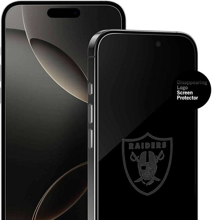 NFL Las Vegas Raiders Clear Screen Protector for 14 Pro Max - with Disappearing Logo - Scratch-Resistant and Easy-to-Install Screen Protectors (Includes Installation Tray)