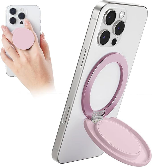 for MagSafe Phone Grip, Magnetic Phone Grip Holder Built-in Phone Stand, Magnetic Collapsible Expandible Mobile Phone Grip with Adjustable Kickstand for Portrait or Landscape, Pink