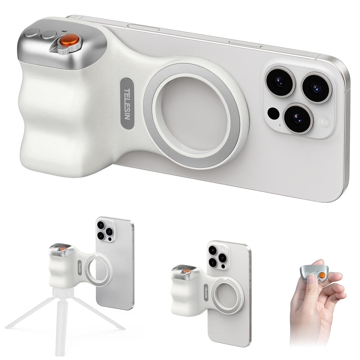 Magnetic Phone Camera Grip,Shooting Holder Selfie Handle Snap(White)