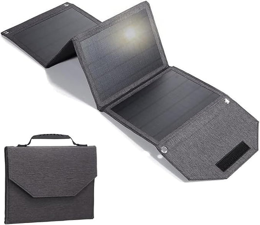 35W Portable Solar Charging Panel with USB-A/Type-C/DC Ports for Mobile Phones, Waterproof Smartphone Battery Charger, Foldable Solar Panel for Emergency Camping, Outdoor and Travel (Grey)