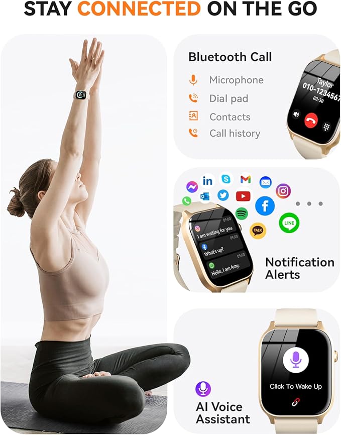 Smart Watches for Women Men, Fitness Tracker Watch with 110 Sports Modes, Step Counter/Sleep Monitor/Pedometer, IP68 Waterproof, Bluetooth Call & Music Control Smartwatch for iPhone/Android,Gold