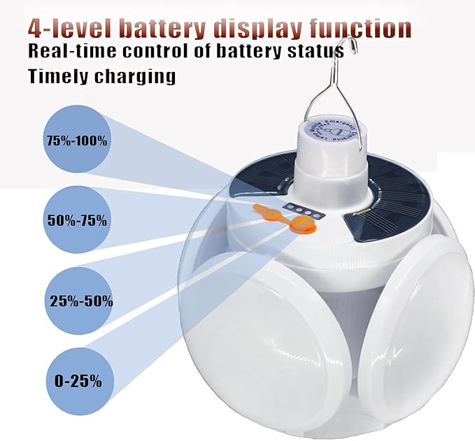 [4000mah] 3 Pack Folding Solar Camping Lights USB Rechargeable Lantern Waterproof Hanging Canopy Tent Lamp Remote Control Blub Portable for Home Indoor Outdoor Emergency Power Outage Vendors Booths