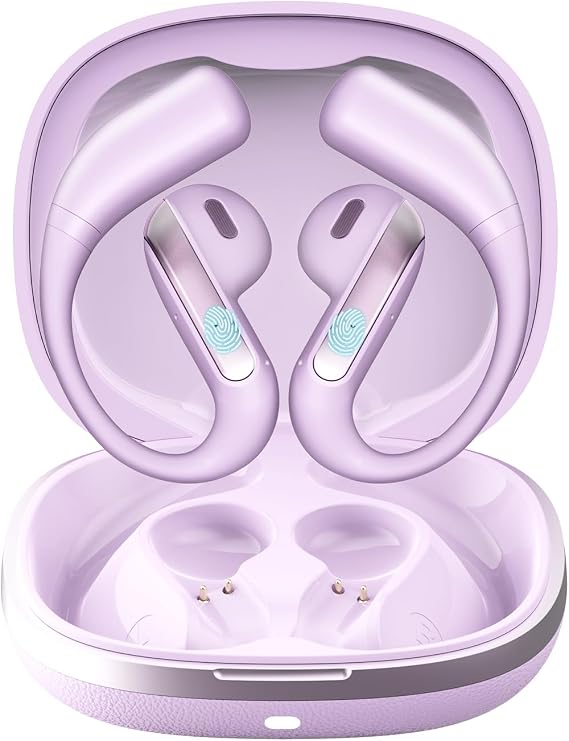 Piluyaa Open Ear Bluetooth 5.3 Earbuds, Wireless Headphones Sport Over Earphones Built-in Mic with Ear Hooks, 58H Playtime Ear Buds Fast Charging, IPX7 Waterproof for Running/Workout—Purple
