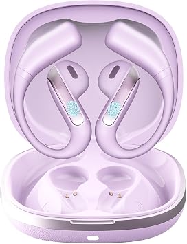 Piluyaa Open Ear Bluetooth 5.3 Earbuds, Wireless Headphones Sport Over Earphones Built-in Mic with Ear Hooks, 58H Playtime Ear Buds Fast Charging, IPX7 Waterproof for Running/Workout—Purple