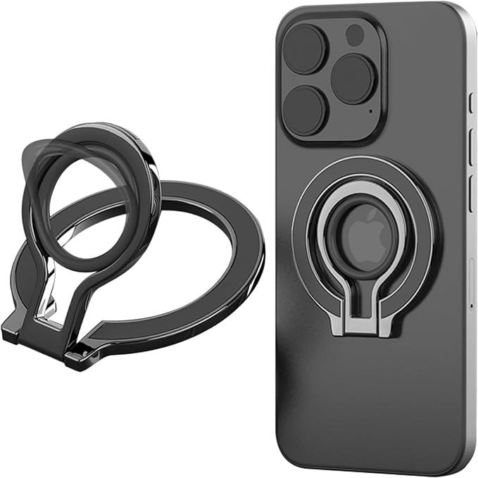 Magnetic Phone Ring Stand for MagSafe, Adjustable Silicone Finger Grip Holder with Kickstand, Compatible with iPhone 16/15/14/13/12 Series & Android Devices – 8D Black