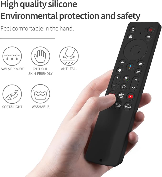 Silicone Cover for TCL RC813A Remote 2025 QM6K Series Remote Silicone Protective Skin Case Anti-Slip Cover with Lanyard(Black)