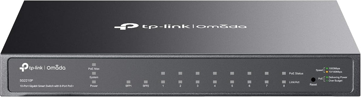 TP-Link TL-SG2210P V3 | Jetstream 8 Port Gigabit Smart Managed PoE Switch | 8 PoE+ Ports @61W, 2 SFP Slots | Omada SDN Integrated | PoE Recovery | IPv6 | Static Routing | Limited Lifetime Protection