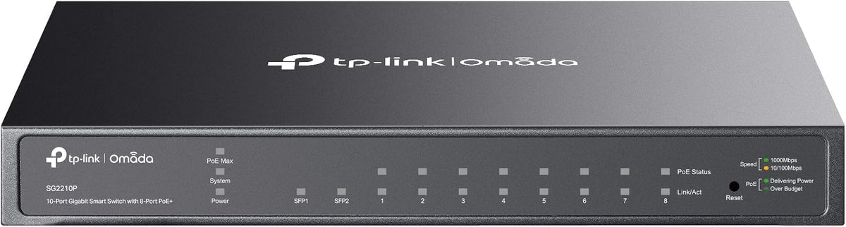 TP-Link TL-SG2210P V3 | Jetstream 8 Port Gigabit Smart Managed PoE Switch | 8 PoE+ Ports @61W, 2 SFP Slots | Omada SDN Integrated | PoE Recovery | IPv6 | Static Routing | Limited Lifetime Protection