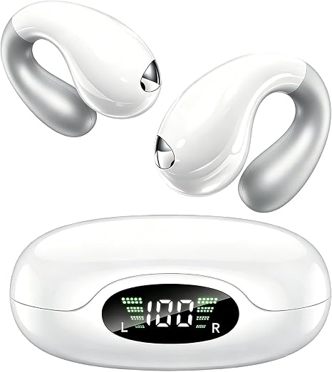 Upgraded Ultra Open Ear Earbuds - Lightweight Comfort Clip-On Wireless Bone Conduction Earbuds, Secure Fit & AI-Powered Clear Calls Bluetooth Open Ear Headphones for Work,Commute,Workout,Snow White